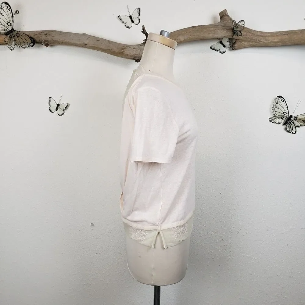 Maje pale pink linen blend and lace top - Picture 4 of 8